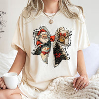 Retro Santa Reindeer Graphic Tee, Christmas Coquette Bow T-Shirt, Adorable Holiday Season T-Shirt, Girly Xmas Graphic Shirt, Holiday Present Tee