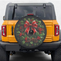 Festive Pinecone Red Bow Tire Cover, Christmas Wreath Spare Tire Cover, Waterproof Holiday Tire Cover, Xmas Jeep SUV Car Decor Present