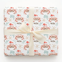 Coastal Crab Christmas Gift Wrap, Santa Claws Crab Wrapping Paper, Nautical Watercolor Crab Wrapping Paper, Beach Holiday Crab Gift Wrap