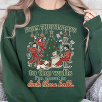 Retro Holiday Humor Graphic Sweater, Deck the Halls Christmas Sweatshirt, Humorous Office Party Xmas Crewneck, Sarcastic Christmas Pullover
