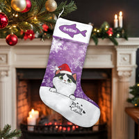 Adorable Kitten Christmas Stocking, Personalized Cat Santa Hat Christmas Stocking, Custom Pet Holiday Stocking, Cat Lover Holiday Mantle Present