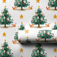 Festive Kitten Tree Gift Wrap, Watercolor Cat Christmas Wrapping Paper, Holiday Cat Lover Wrapping Paper, Adorable Xmas Gift Wrap Roll
