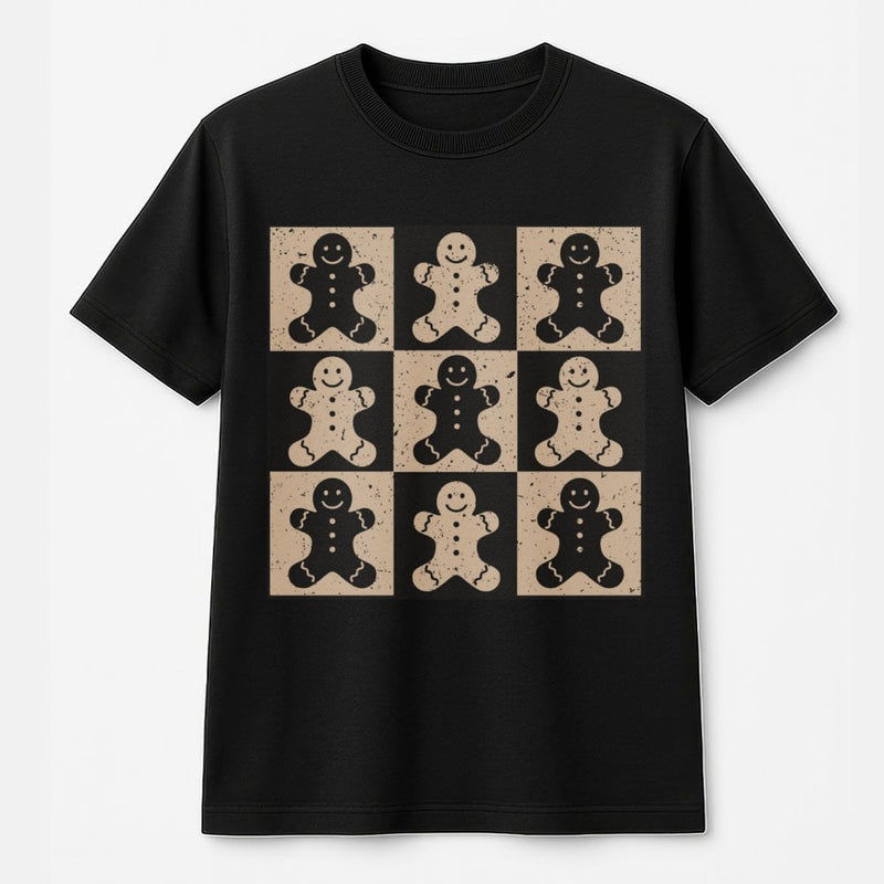 Distressed Christmas Cookie Shirt, Checkered Gingerbread Man T-Shirt, Retro Gingerbread Holiday Graphic Tee, Adorable Winter Xmas Holiday Shirt