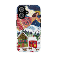 Christmas Phone Case, Folk Art Winter Village Angel Phone Case, Holiday Angel Tough Phone Case, Winter Village Aesthetic Phone Case Present