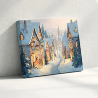 Winter Town Watercolor Illustration, Snowy Christmas Village Canvas Wall Art Printable, Comfy Holiday Home Decor, Digital Download