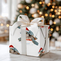 Santa Hat Ocean Gift Wrap, Sea Turtle Christmas Wrapping Paper, Watercolor Marine Animal Present Paper, Coastal Holiday Gift Wrapping Paper