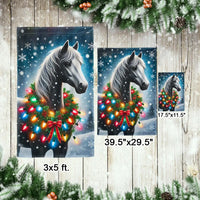 Winter Snow Scene Yard Flag, Horse Christmas Garden Flag, Festive Wreath Double Sided Outdoor Flag, Holiday Equestrian Lawn Decor