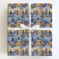 Winter Night Scene Gift Wrap, Snowy Christmas Village Wrapping Paper, Comfy Illuminated House Wrapping Paper, Festive Holiday Wrapping Paper
