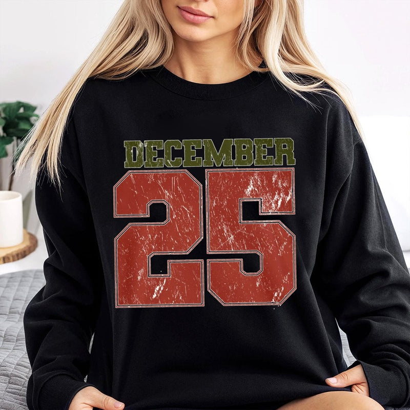 Retro Varsity Number Holiday Crewneck, December 25 Christmas Sweatshirt, Vintage Xmas Sweater, Festive Pullover, Christmas Present