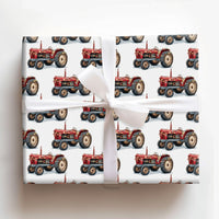Rustic Farm Tractor Gift Wrap, Vintage Red Tractor Wrapping Paper, Farmhouse Christmas Wrapping Paper, Country Holiday Gift Wrap Roll