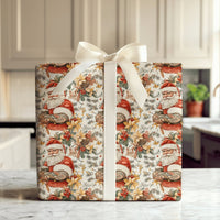Vintage Floral Santa Gift Wrap, Tattooed Santa Wrapping Paper, Floral Christmas Wrapping Paper, Edgy Holiday Gift Wrap, Retro Xmas Paper