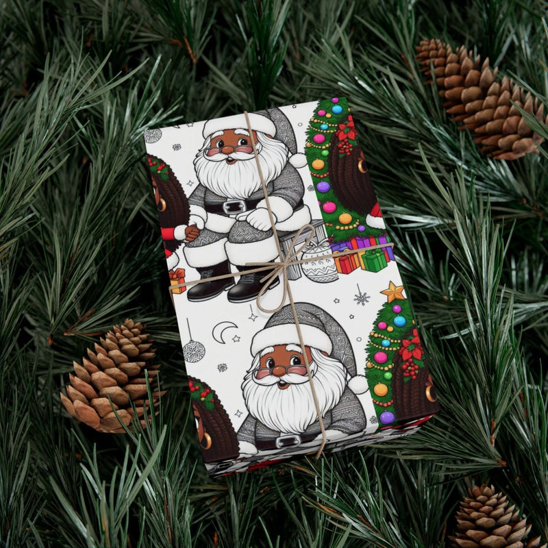 African American Santa Gift Wrap, Black Santa Claus Wrapping Paper, Melanin Holiday Gift Wrapping Paper, Festive Christmas Paper Roll