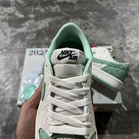 Retro Low Top Sneakers, White Green Colorway, Lace Up Design, Casual Gift for Sneaker Fans
