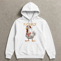 F-Caw-F Music Note Graphic Hoodie, Humorous Chicken Christmas Hoodie, Adorable Farm Animal Holiday Hoodie, Sarcastic Xmas Bird Sweatshirt Present