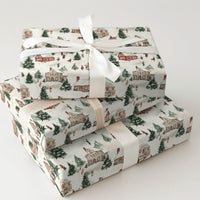 Horse Sleigh Holiday Gift Wrap, Snowy Village Christmas Wrapping Paper, Watercolor Winter Wonderland Gift Wrapping Paper, Comfy Present Wrap