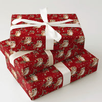 Woodland Bird Gift Wrap, Christmas Owl Wrapping Paper, Red Holiday Wrapping Paper, Pine Holly Berry Gift Wrap, Winter Wrapping Paper Roll