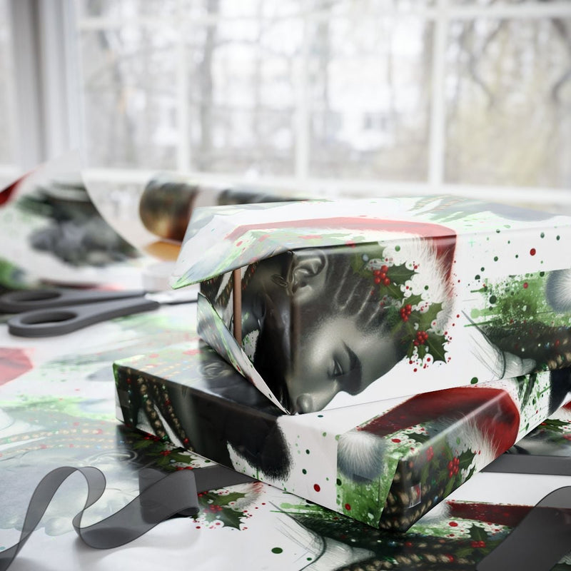 African American Santa Wrapping Paper, Black Santa Wrapping Paper, Christmas Gift Wrap Paper, Holiday Wrapping Paper Roll, Xmas Gift Wrap