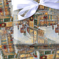 Snowy Street Scene Gift Wrap, Nostalgic Christmas Village Wrapping Paper, Vintage Holiday Village Wrapping Paper, Winter Town Wrapping Paper