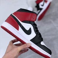Retro Mid Top Basketball Shoes, Black Red Colorway, Lace Up Design, Casual Gift for Shoe Lovers