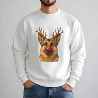 Reindeer Antlers Dog Holiday Sweater, German Shepherd Christmas Sweatshirt, GSD Dog Mom Xmas Crewneck, Adorable Winter Pet Pullover