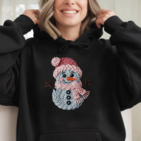 Knitted Yarn Snowman Sweatshirt, Adorable Snowman Hoodie, Winter Holiday Snowman Pullover, Comfy Christmas Hooded Sweatshirt, Holiday Present