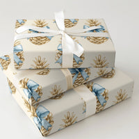 Blue Bow Winter Gift Wrap, Rustic Pinecone Christmas Wrapping Paper, Watercolor Pinecone Wrapping Paper, Elegant Holiday Gift Wrapping Paper