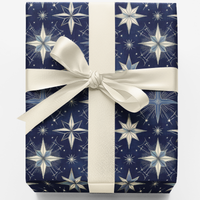 Celestial Night Sky Gift Wrap, Midnight Star Wrapping Paper, Christmas Star Gift Wrapping Paper, Dark Galaxy Holiday Present Wrap
