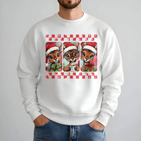 Checkered Holiday Reindeer Sweater, Retro Christmas Reindeer Sweatshirt, Adorable Xmas Crewneck, Festive Reindeer Pullover, Teacher Holiday Present