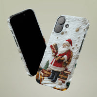 3D Textured Santa with Books Case, Santa Claus Phone Case for iPhone, Bookish Xmas Holiday Phone Cover, Christmas Present for Book Lovers