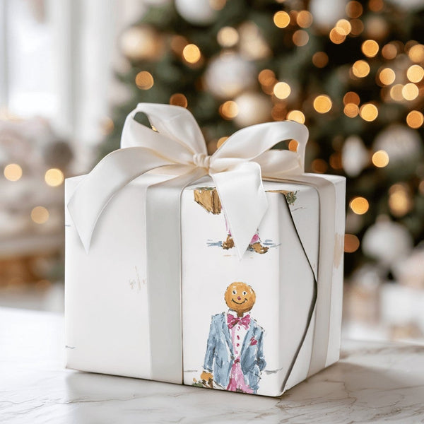Preppy Christmas Gift Wrap, Dapper Gingerbread Man Wrapping Paper, Traveling Gingerbread Wrapping Paper, Whimsical Holiday Wr