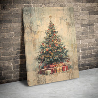 Vintage Tree with Wrapped Presents Print, Rustic Christmas Tree Wall Art, Comfy Holiday Art Poster, Seasonal Digital Download Decor