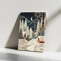 Snowy Winter Forest Canvas, Christmas Village Canvas Wall Art, Comfy Night Landscape Print, Holiday Christmas Canvas, Winter Home Decor Present
