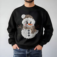Faux Knit Winter Sweater, Leopard Print Snowman Sweatshirt, Adorable Christmas Holiday Crewneck, Retro Xmas Sweatshirt, Holiday Present for Her