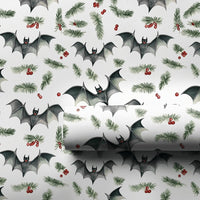 Spooky Bat and Holly Gift Wrap, Gothic Christmas Wrapping Paper, Alternative Holiday Gift Wrapping Paper, Creepy Adorable Xmas Present Wrap