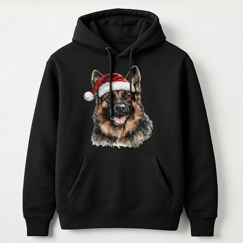 Watercolor Santa Hat Dog Pullover, German Shepherd Christmas Hoodie, Holiday German Shepherd Sweatshirt, Xmas Dog Mom Present