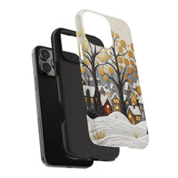 Snowy Town Golden Trees Holiday Case, Winter Village Phone Case iPhone, Comfy Christmas Tough Phone Case, Winter Wonderland Phone Cover