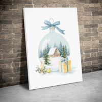 Snowy Log Cabin Winter Scene Wall Art, Watercolor Christmas Ornament Canvas Print Digital Download, Holiday Season Festive Home Decor