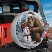 Sasquatch Holiday Tire Cover, Bigfoot Building Snowman Spare Tire Cover, Humorous Winter Scene Wheel Cover, Christmas Present for Bigfoot Fans