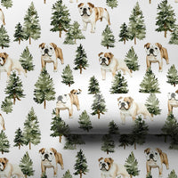 Dog Holiday Wrapping Paper, English Bulldog Christmas Wrapping Paper, Pine Tree Winter Gift Wrap, Bulldog Gift Wrap, Present for Dog Lovers