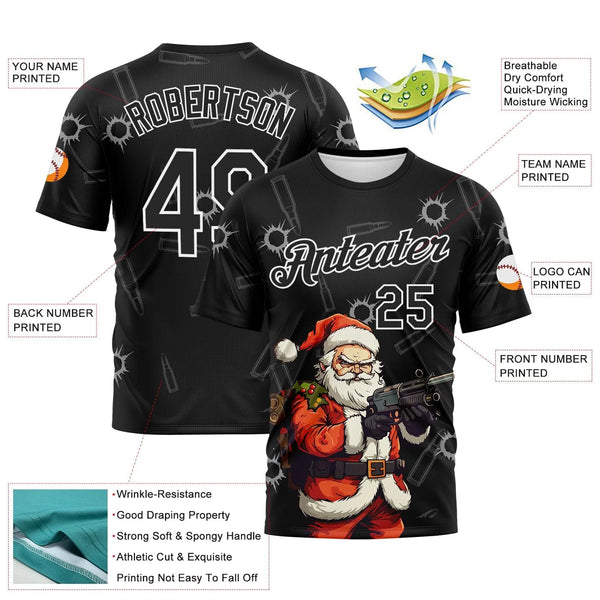 Christmas Holiday Sports Shirt, Custom Bad Santa Performance T-Shirt, Personalized Name and Number Athletic Tee, Festive Work