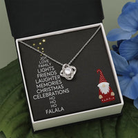 Holiday Gnome Word Art Love Knot Necklace, Christmas Love Knot Necklace, 14k White Gold Over Stainless Steel Pendant Necklace, Holiday Present