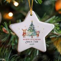 Sibling Ceramic Star Ornament, Big Sister Little Brother Deer Star Ornament, Adorable Deer Christmas Ornament, Sister and Brother Keepsake Present