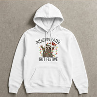 Humorous Christmas Lights Raccoon Sweatshirt, Overstimulated but Festive Raccoon Hoodie, Holiday Chaos Pullover, Adorable Xmas Animal Top