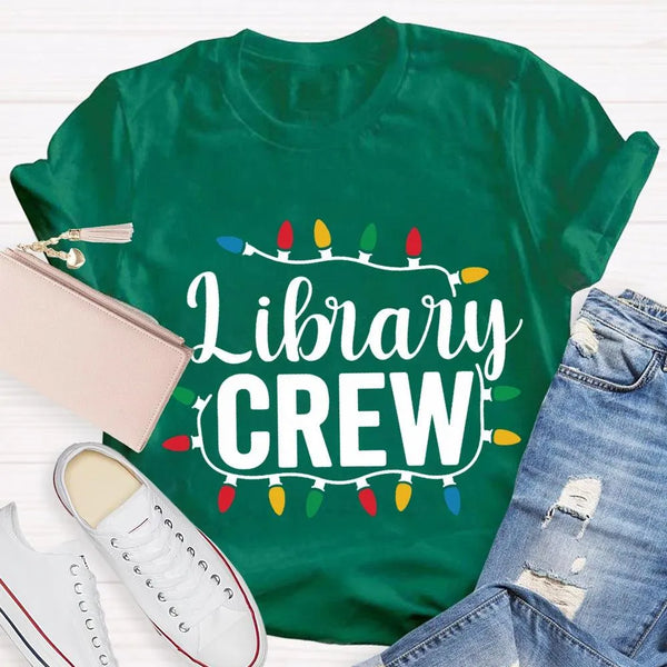 Festive Book Lover Librarian Shirt, Christmas Light Library Crew T-Shirt, Bookish Holiday Graphic Tee, Reader Xmas Present