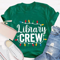 Festive Book Lover Librarian Shirt, Christmas Light Library Crew T-Shirt, Bookish Holiday Graphic Tee, Reader Xmas Present