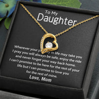 Cubic Zirconia Heart Pendant Necklace, To My Daughter Forever Love Necklace, 14K Gold Finish Jewelry, Birthday Christmas Present from Mom