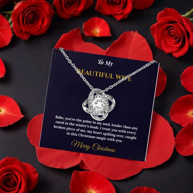 Rotating Rose Box CZ Crystal Pendant Necklace, Love Knot Necklace for Wife, Romantic Christmas Jewelry, Elegant Anniversary Present for Her