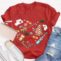 Nurse Hat Tree Holiday Shirt, School Nurse Christmas T-Shirt, Festive School Nurse Graphic Tee, Merry Christmas Nurse T-Shirt Present for Women