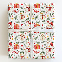 Candy Cane Holiday Gift Wrap, Watercolor Snowman Wrapping Paper, Adorable Winter Snowmen Paper Roll, Christmas Gift Wrapping Paper