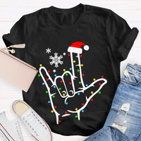 ASL Snowflake Holiday Lights Shirt, Sign Language Christmas T-Shirt, Deaf Community Graphic Tee, ASL Christmas Tee